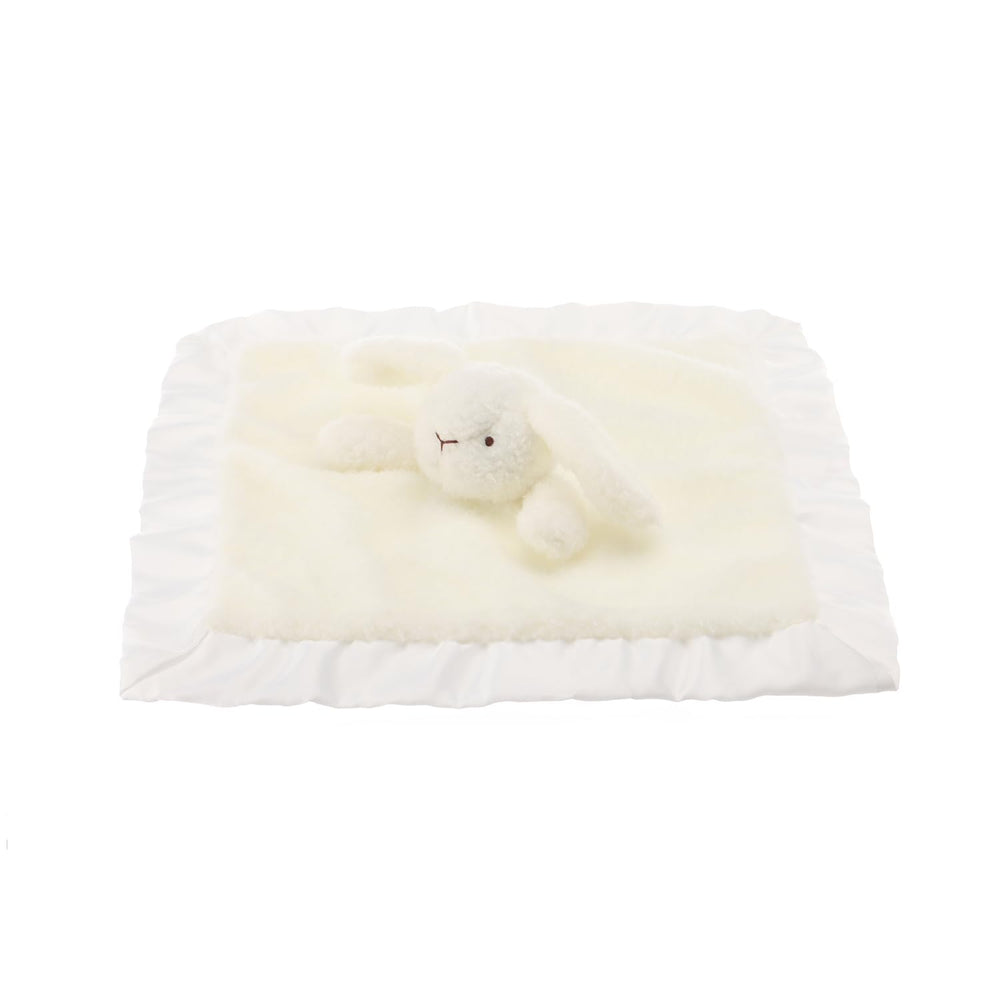 Apricot Lamb infant nursery decor with a cuddly bunny lovey.
