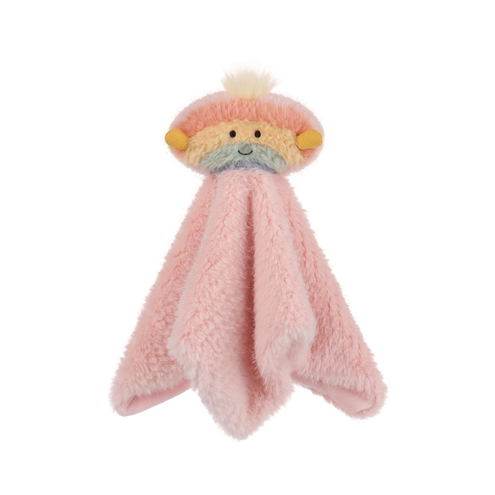 Apricot Lamb lovey rainbow soft fabric for baby comfort during naps.