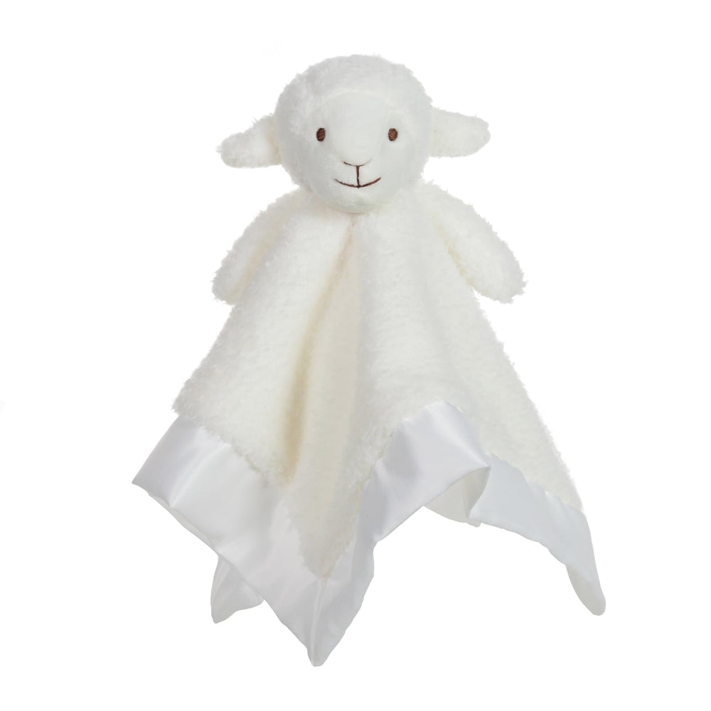 Apricot Lamb 14-inch white lamb plush with security blanket for on-the-go comfort.