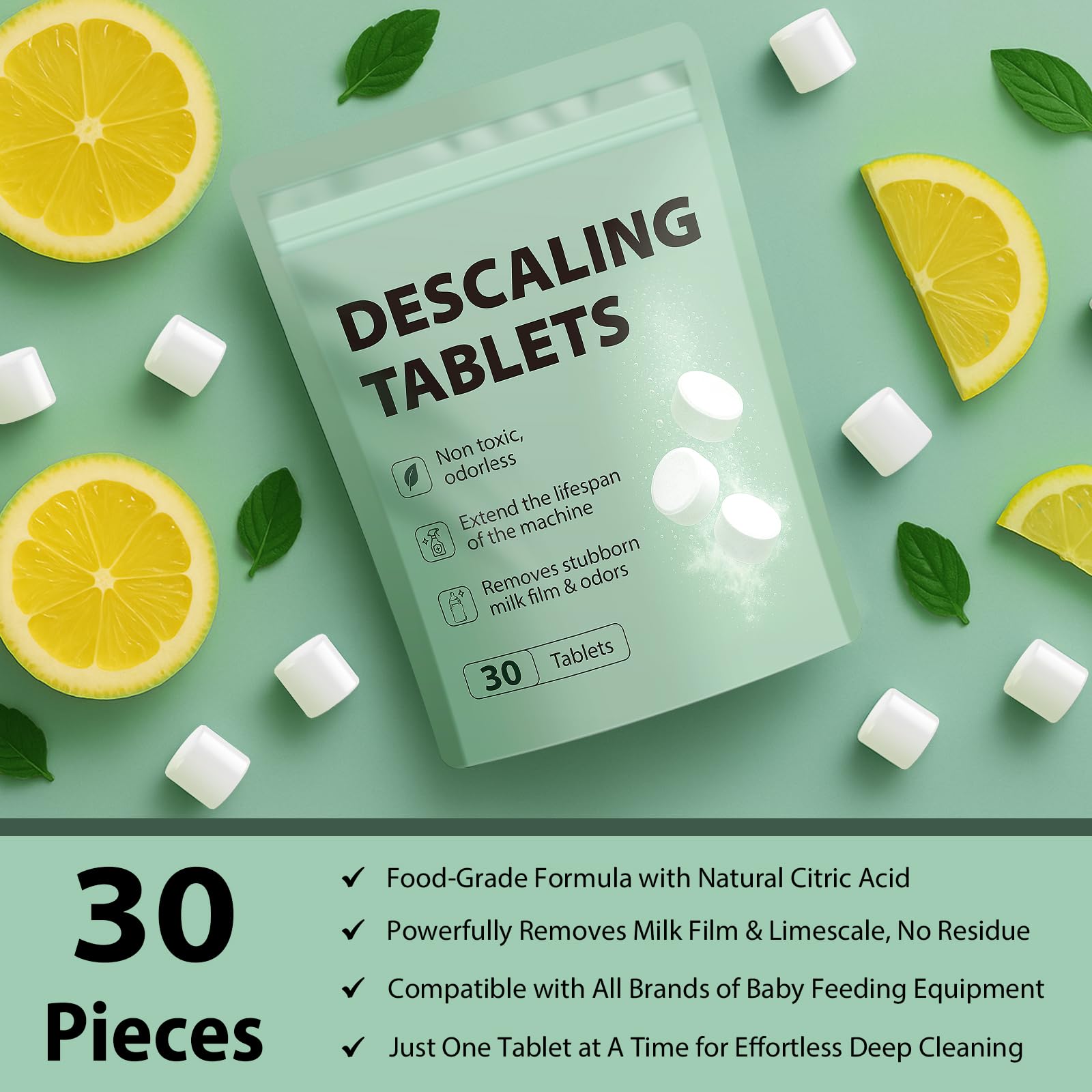 Apsumor descaling tablets suit bottle washers, sterilizers, and warmers for all-in-one cleaning.