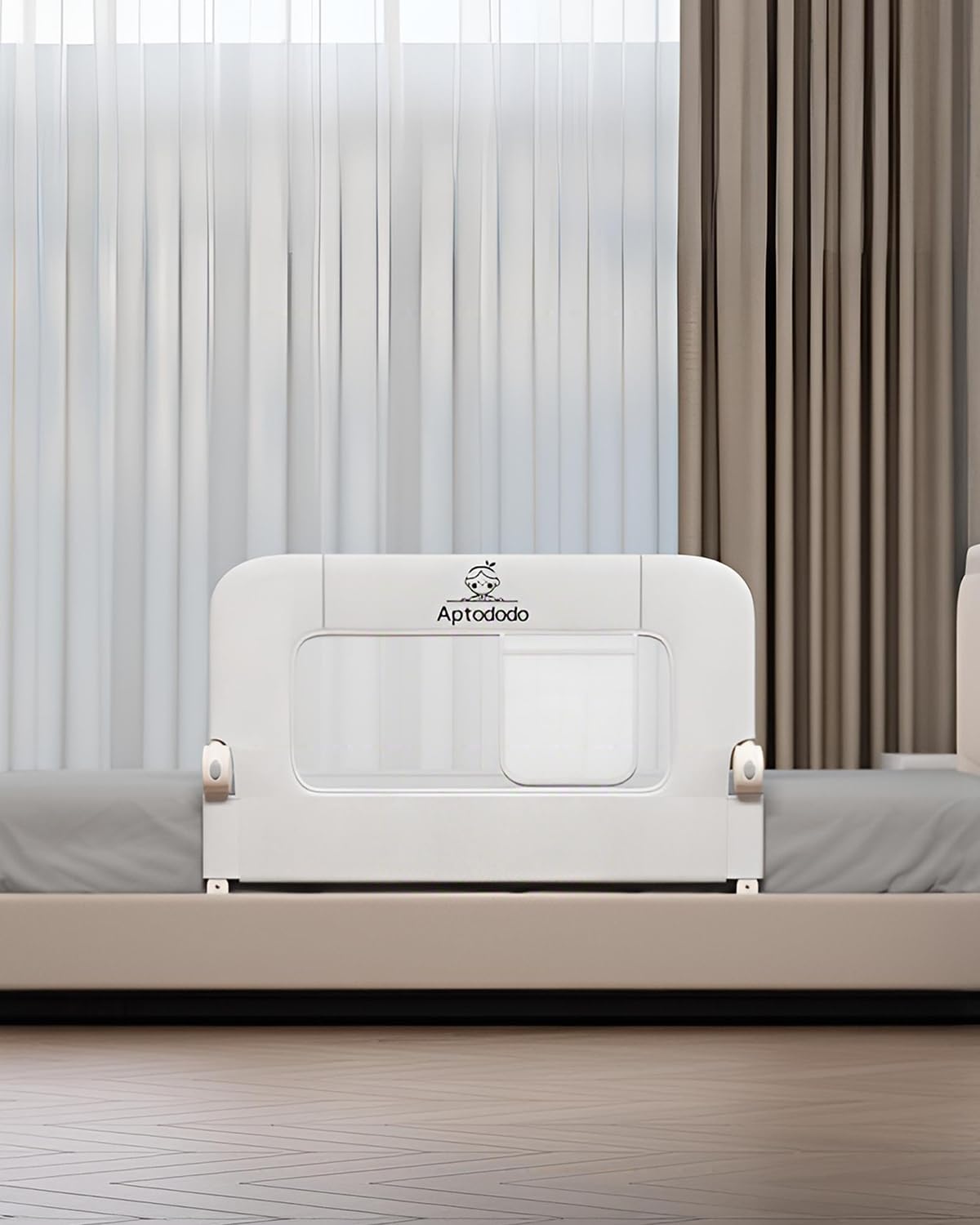 Aptododo 33-inch bed rails with compact base provide stable toddler protection.