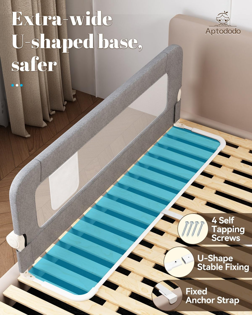 Breathable mesh panel on Aptododo bed rail for airflow and visibility