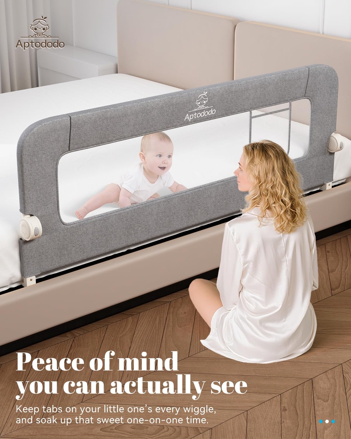 Aptododo bed rail in swing-down mode for easy access by caregiver
