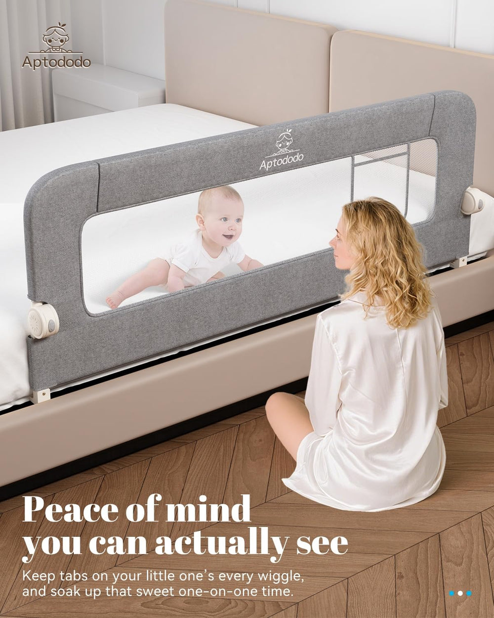 Aptododo bed rail in swing-down mode for easy access by caregiver