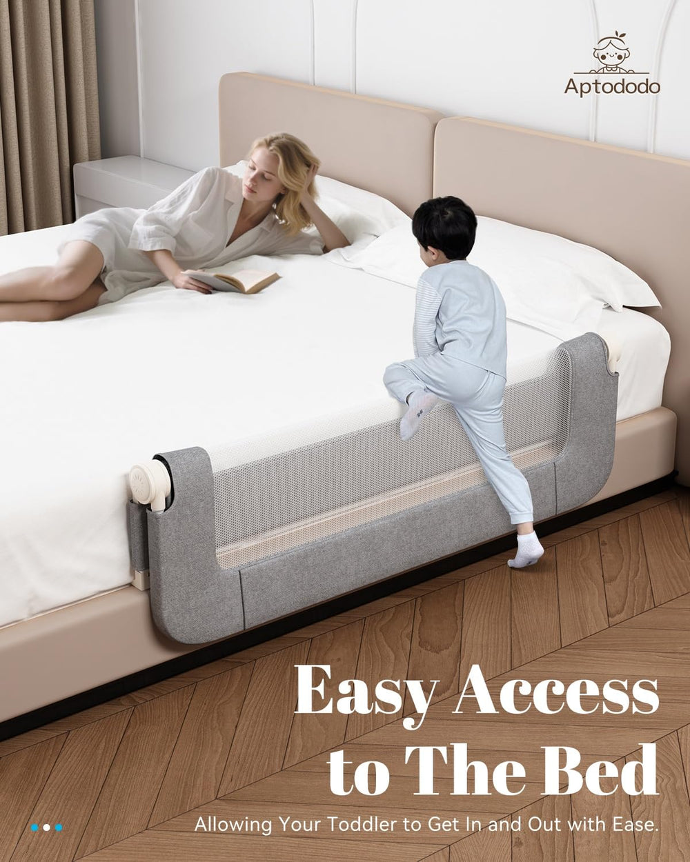 Aptododo bed rails metal frame shows strong, secure construction