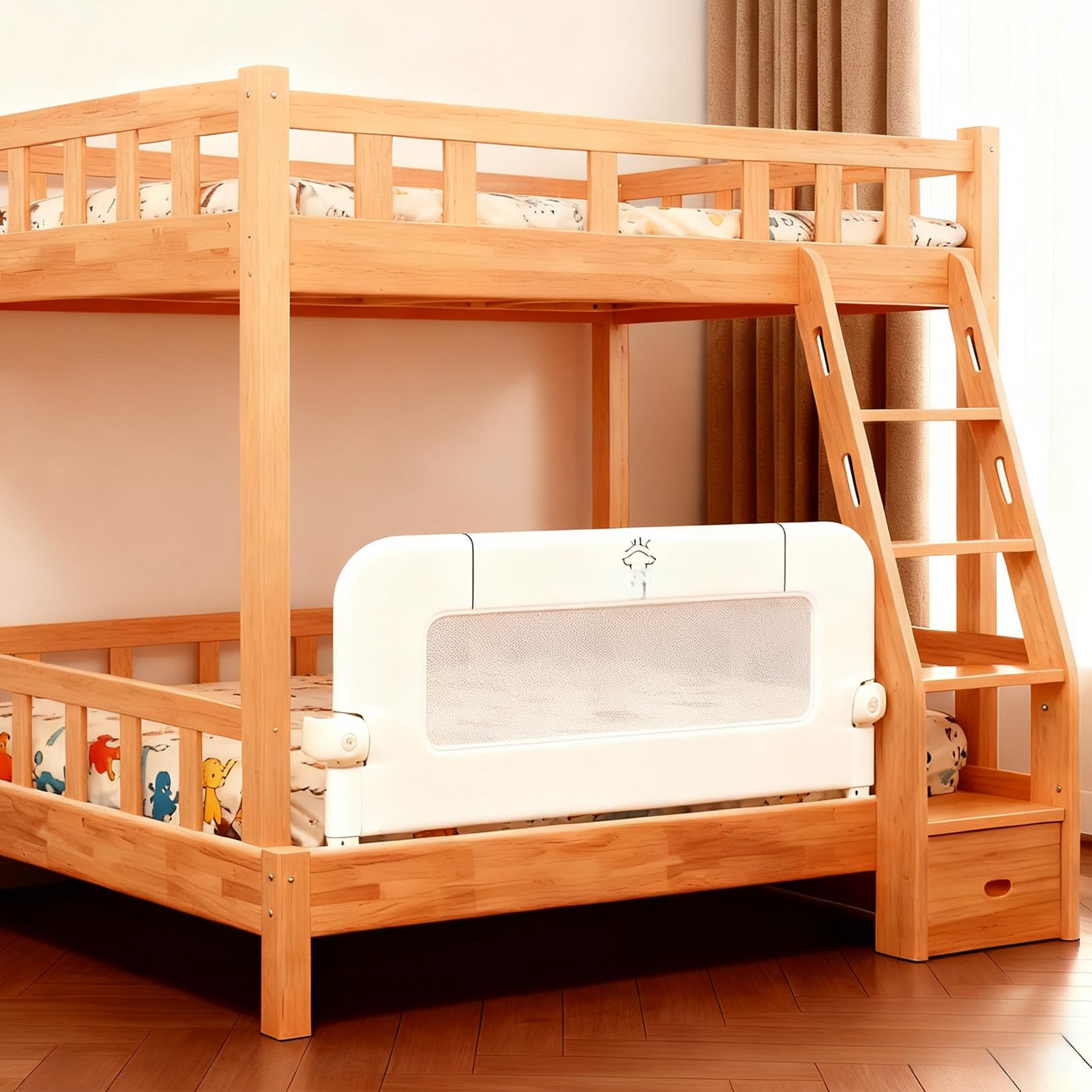 Foldable Aptododo bed rail design for travel and storage convenience.