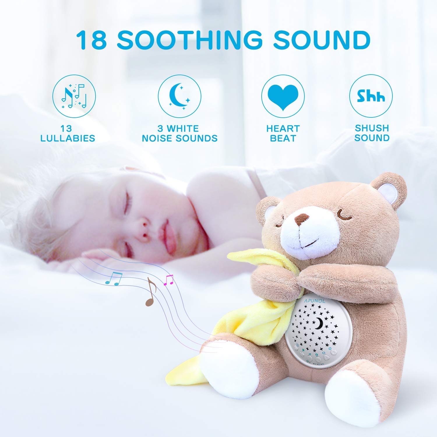 APUNOL Baby Sleep Soother cry sensor in action detecting baby's cries for automatic soothing.