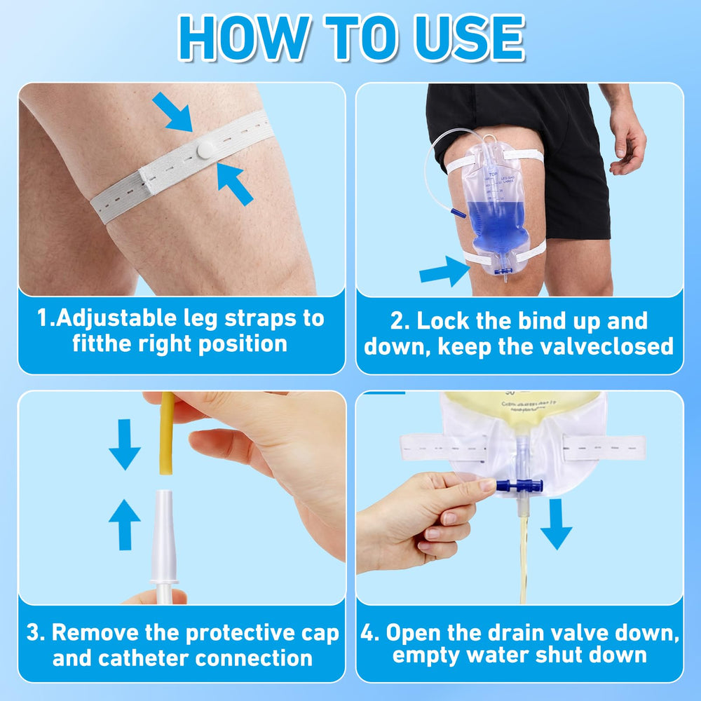 APzek catheter leg bag worn on leg with straps for everyday activities.