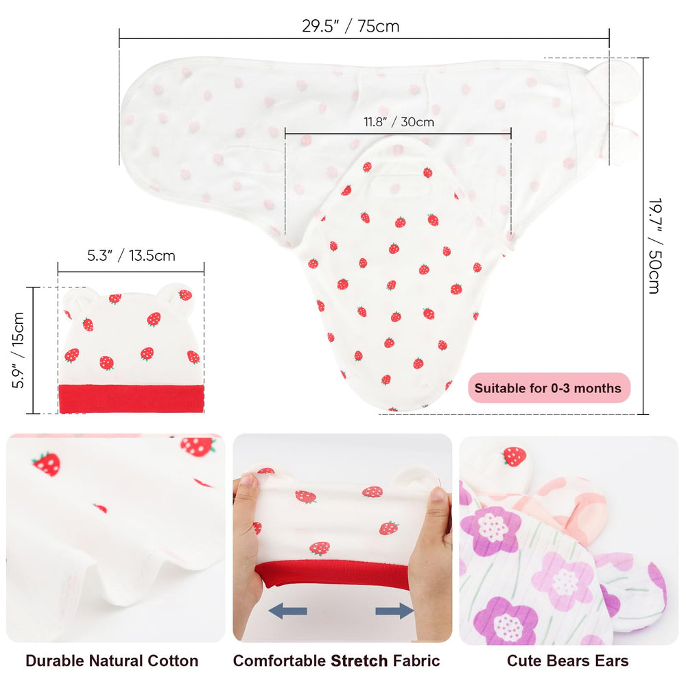 AQOKKA four-step wrap design shown for quick, secure swaddling.