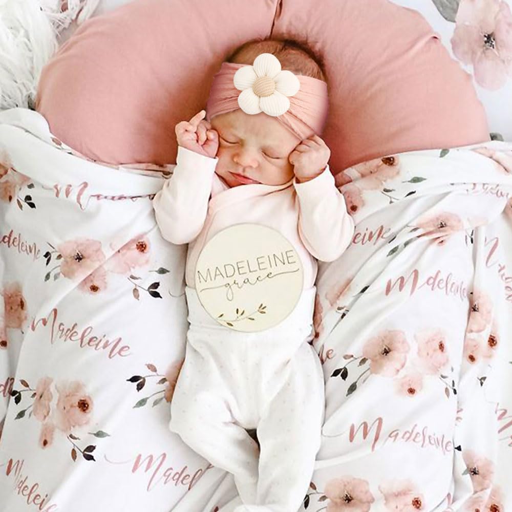 AQOKKA baby flower headband coral; bright accent for photoshoots and parties.