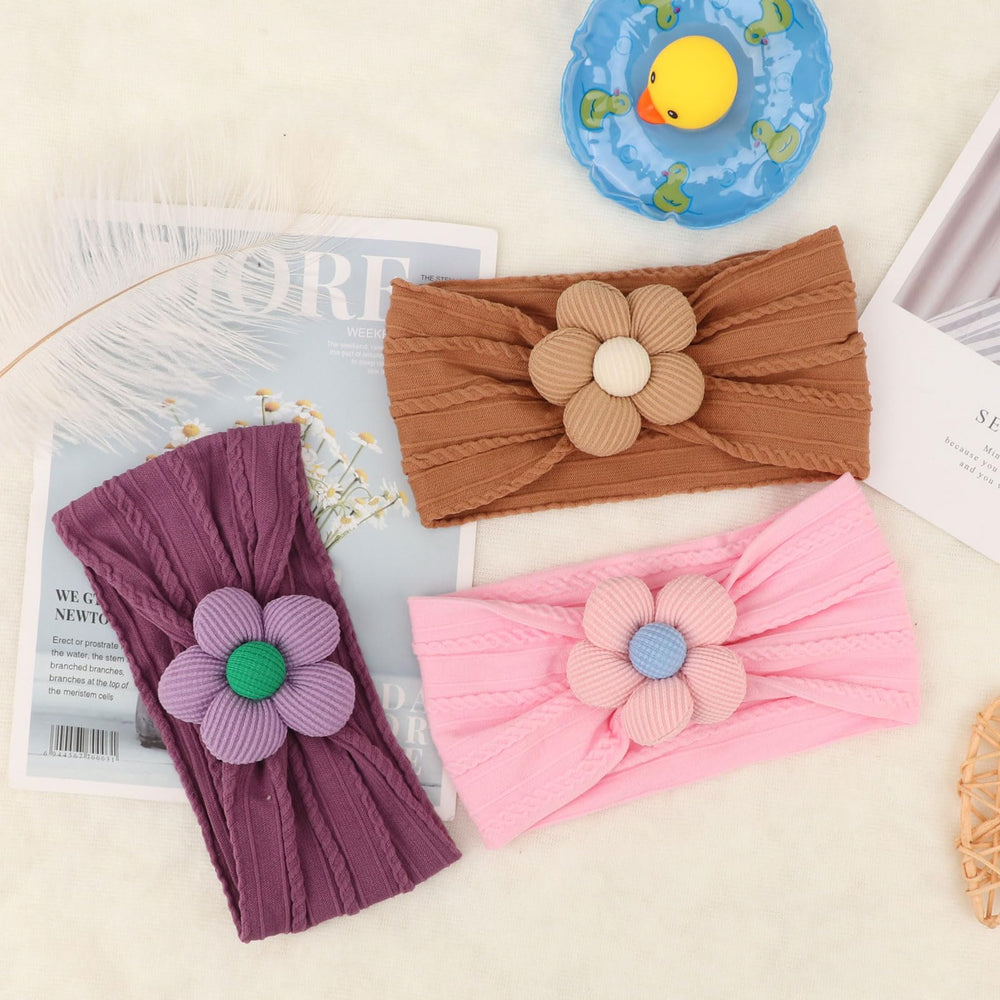 AQOKKA baby flower headband pink side view soft stretch for comfy wear