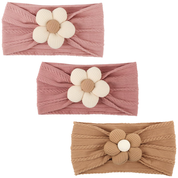 AQOKKA baby flower headband pink; soft nylon-spandex for comfy daily wear and photos.
