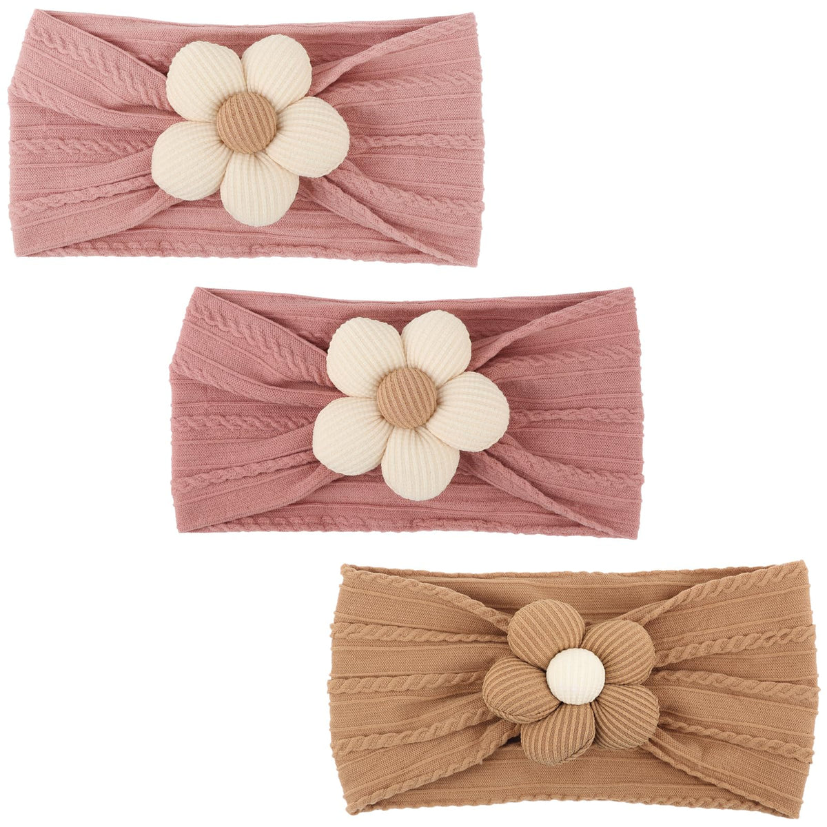AQOKKA baby flower headband pink; soft nylon-spandex for comfy daily wear and photos.