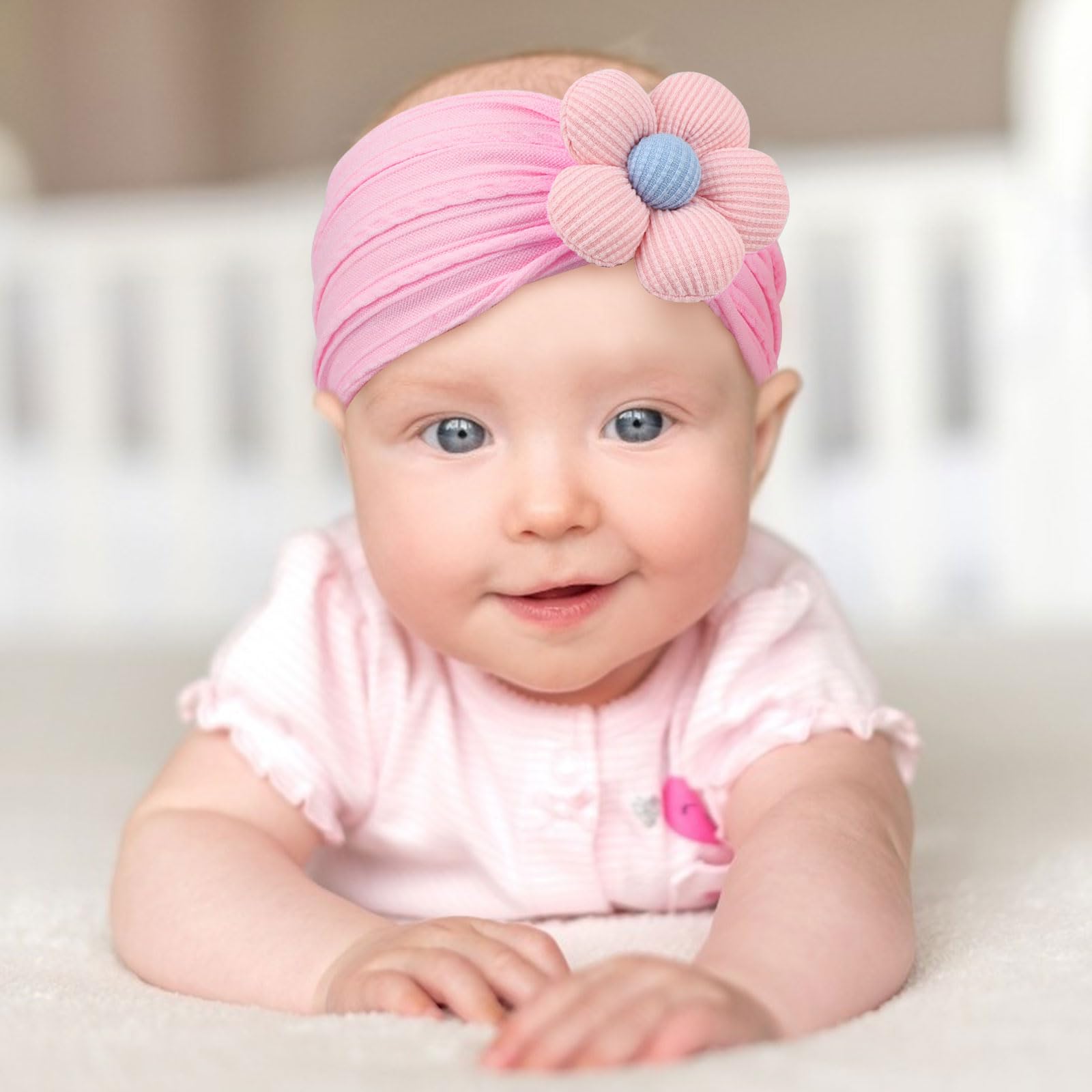 AQOKKA baby flower headband turquoise on baby adds playful color to photos