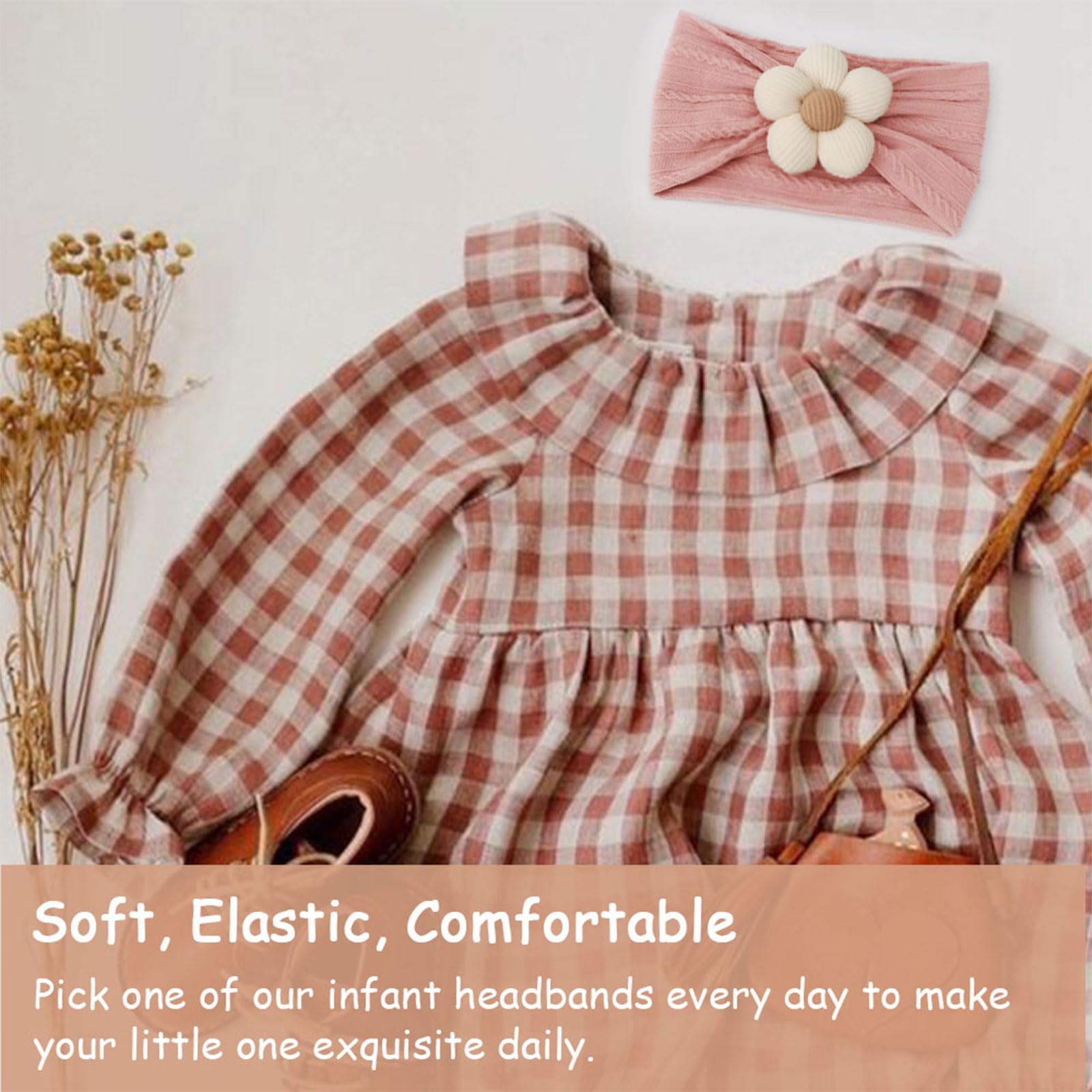 AQOKKA baby flower headband white; clean look and versatile style for photos.