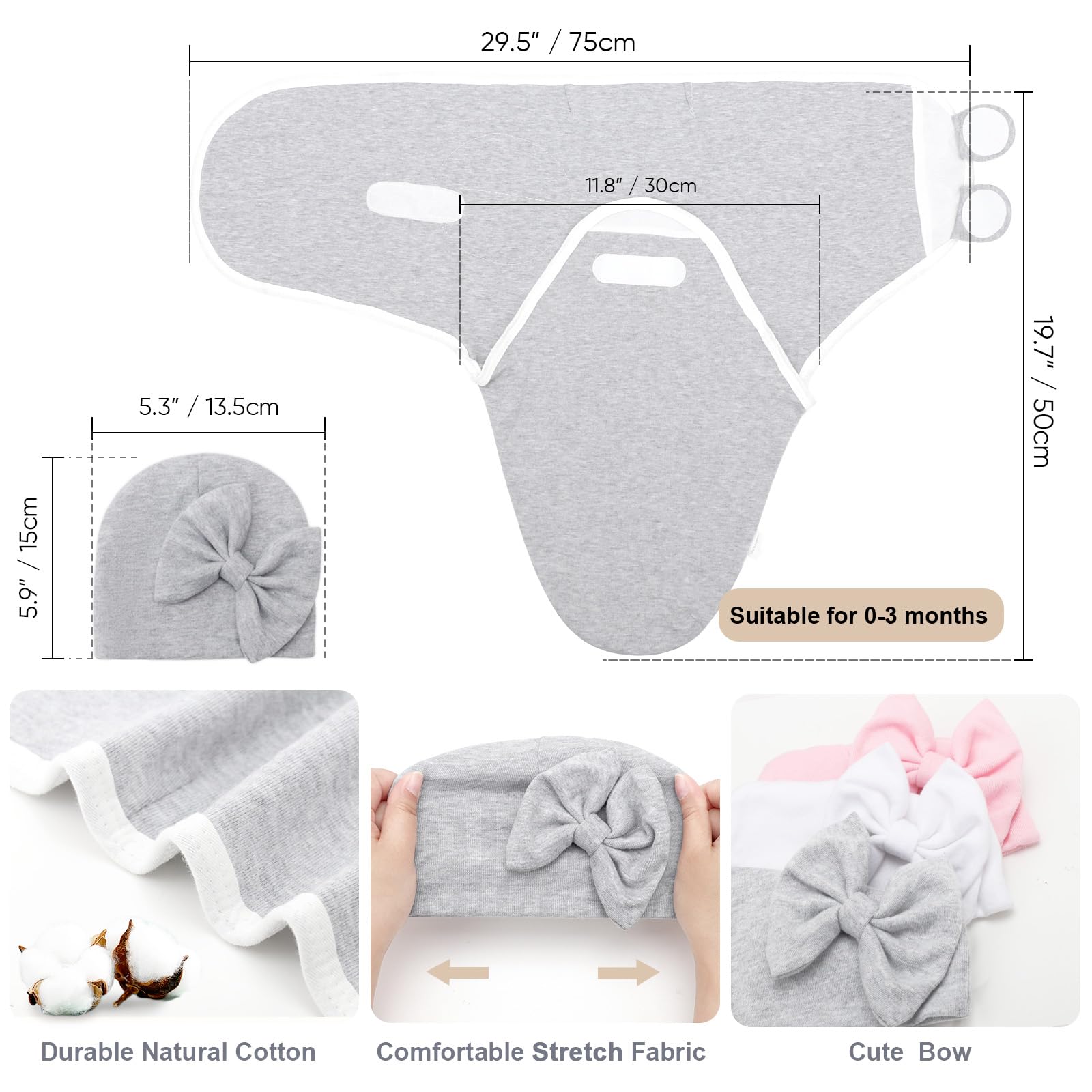 AQOKKA swaddle showing adjustable wings for customizable snugness