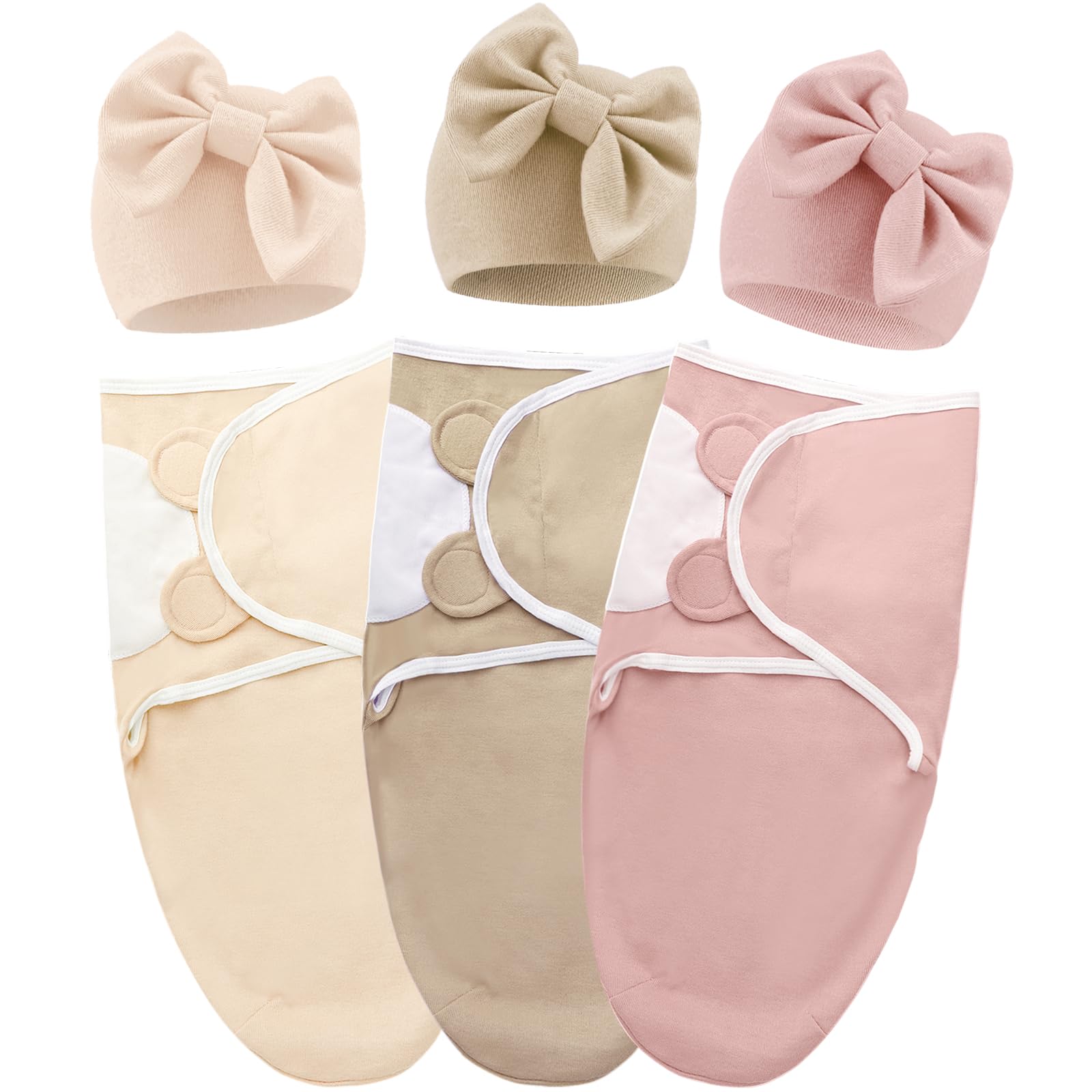 AQOKKA baby swaddle with big bow hat ideal for soothing newborns and calm sleep.