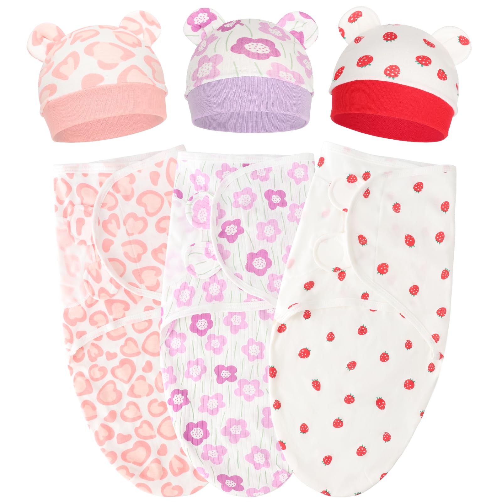 AQOKKA bear-ear hat swaddle close-up shows soft cotton for cozy sleep.
