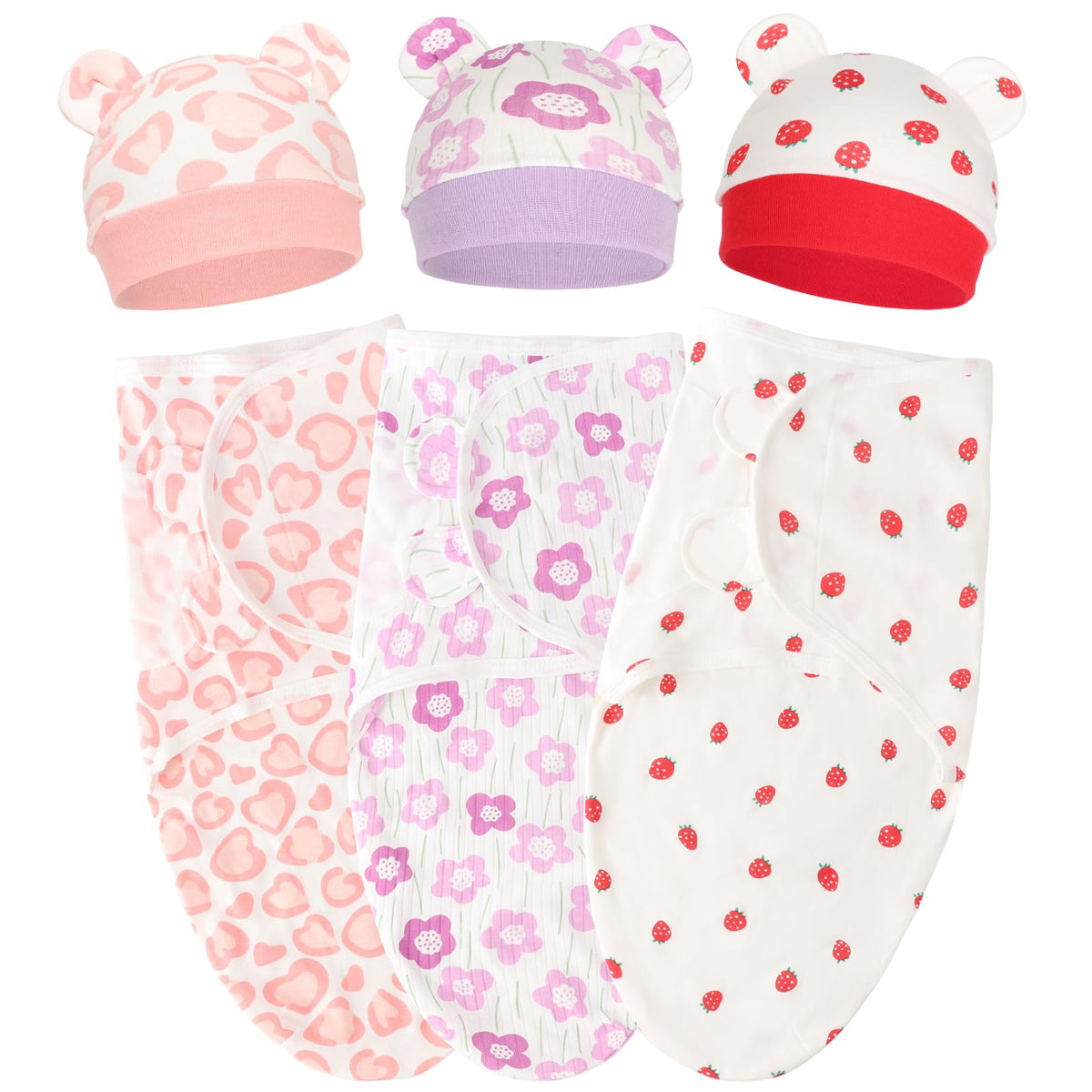 AQOKKA bear-ear hat swaddle close-up shows soft cotton for cozy sleep.