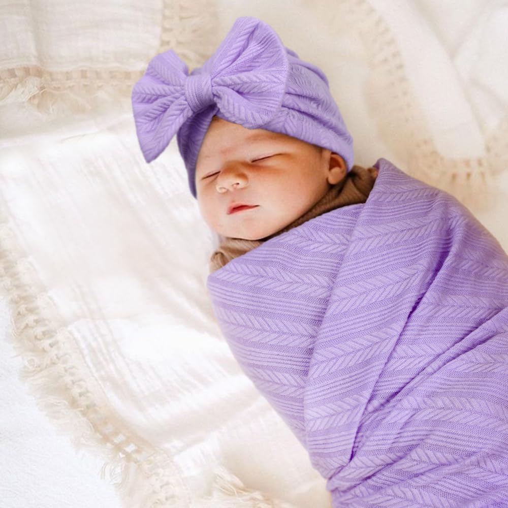 AQOKKA bow hat headband set on newborn