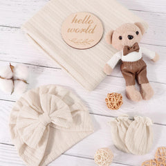AQOKKA bow hat mittens set for newborns, cute and practical baby wear.