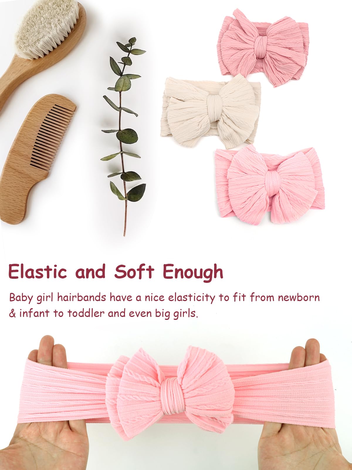 AQOKKA nylon-spandex blend ensures gentle stretch for growing baby heads.