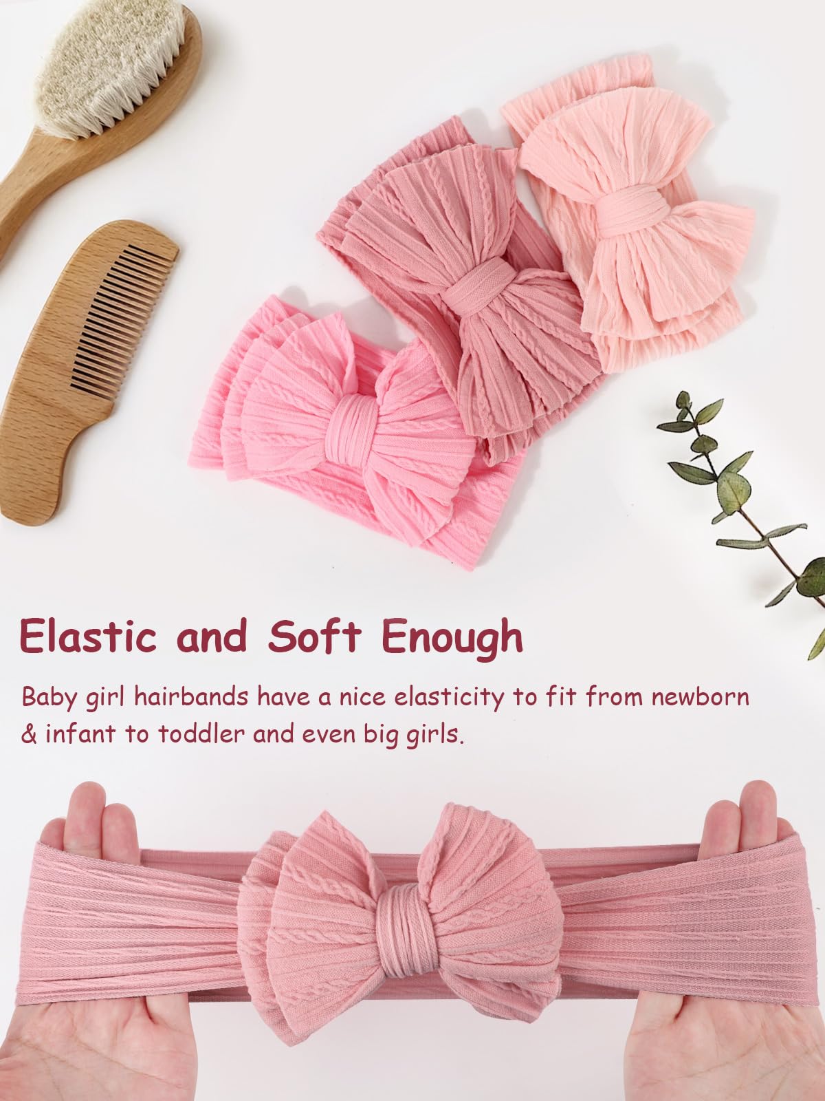 AQOKKA nylon-spandex headband offers gentle stretch for growing baby heads.