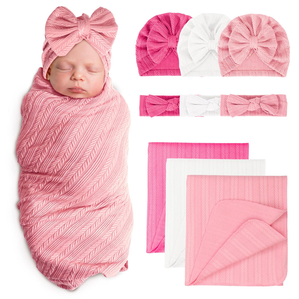 AQOKKA newborn swaddle blanket laid flat in wheat pattern for easy sizing