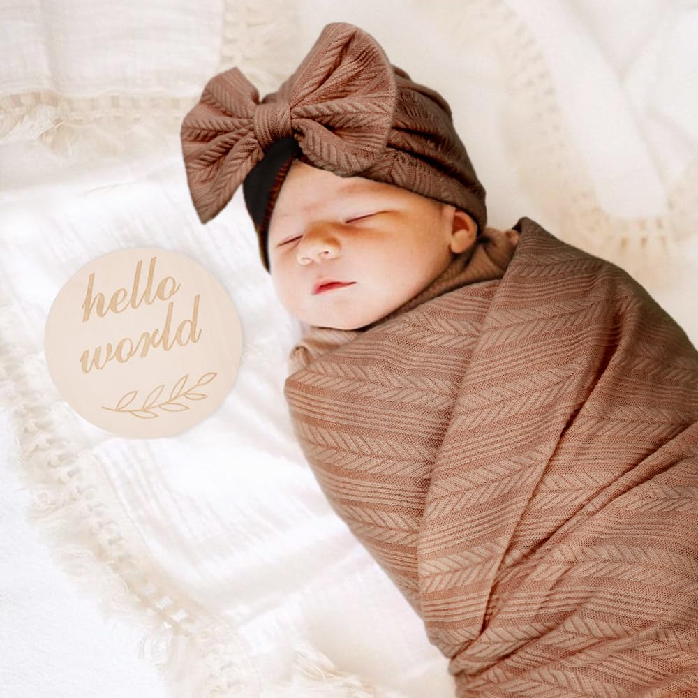 AQOKKA newborn gifts set with blanket, hat, mittens, and wooden card for baby registries.