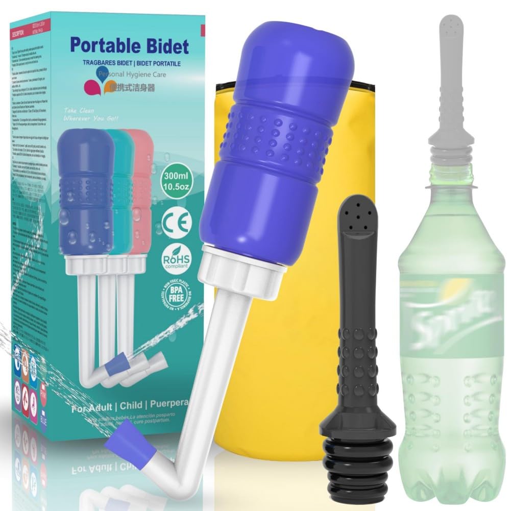 Aquamaster portable bidet blue bottle with black pipe for travel hygiene and convenience