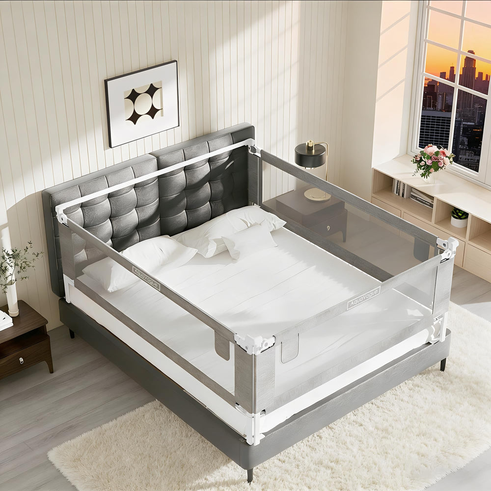 AquaVogue king-size bed rail side view showing full coverage for safer sleep