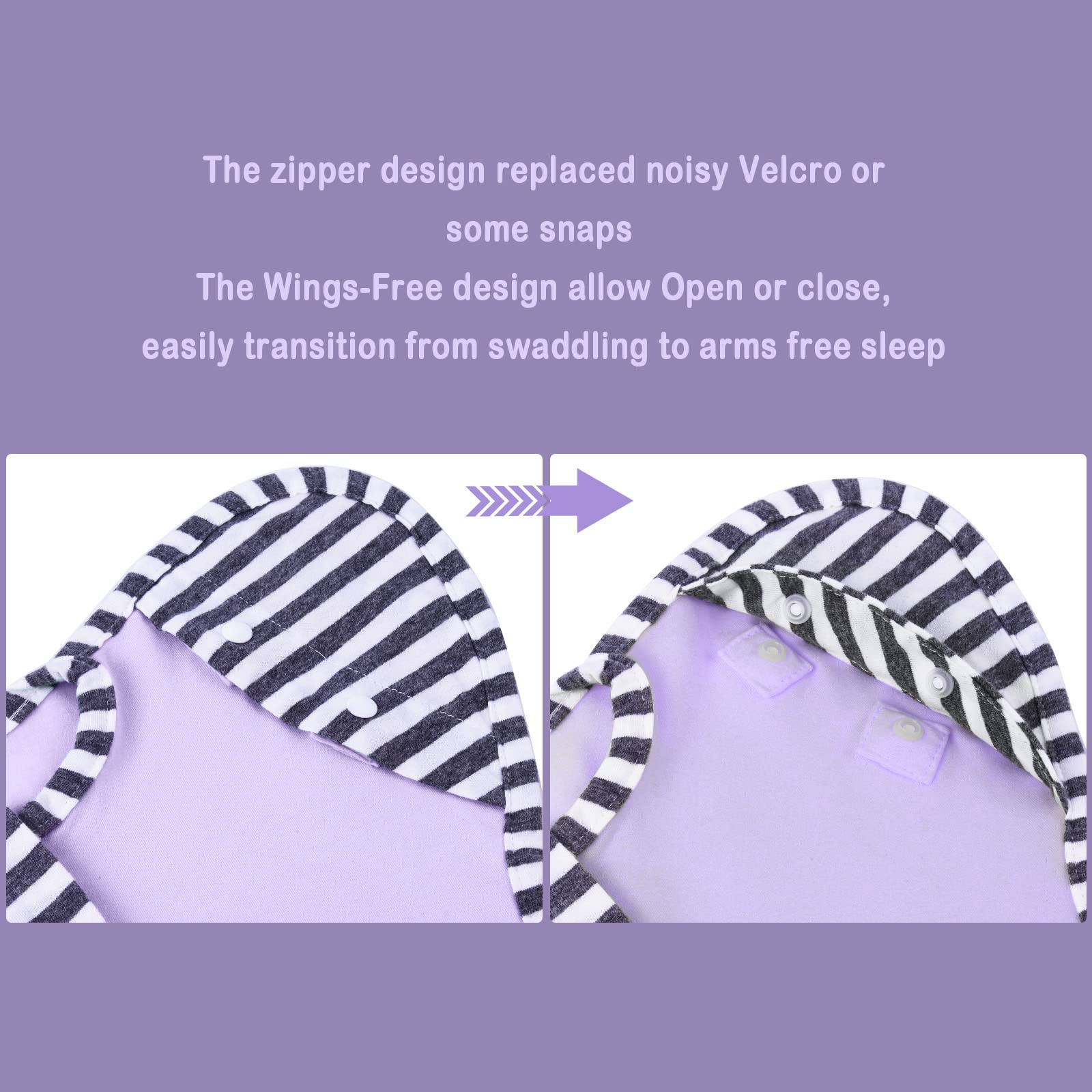 The aQuooky large 6-9 months purple sack provides roomy hip movement.