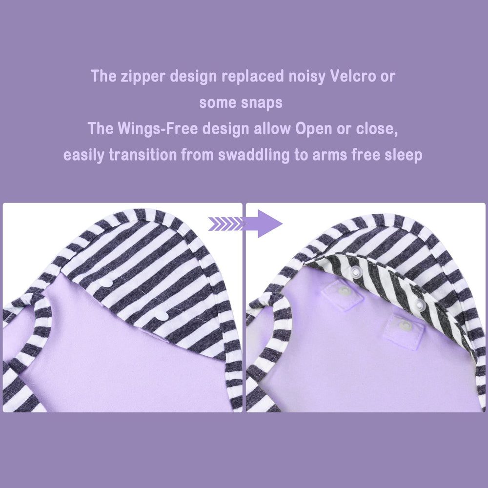 The aQuooky large 6-9 months purple sack provides roomy hip movement.