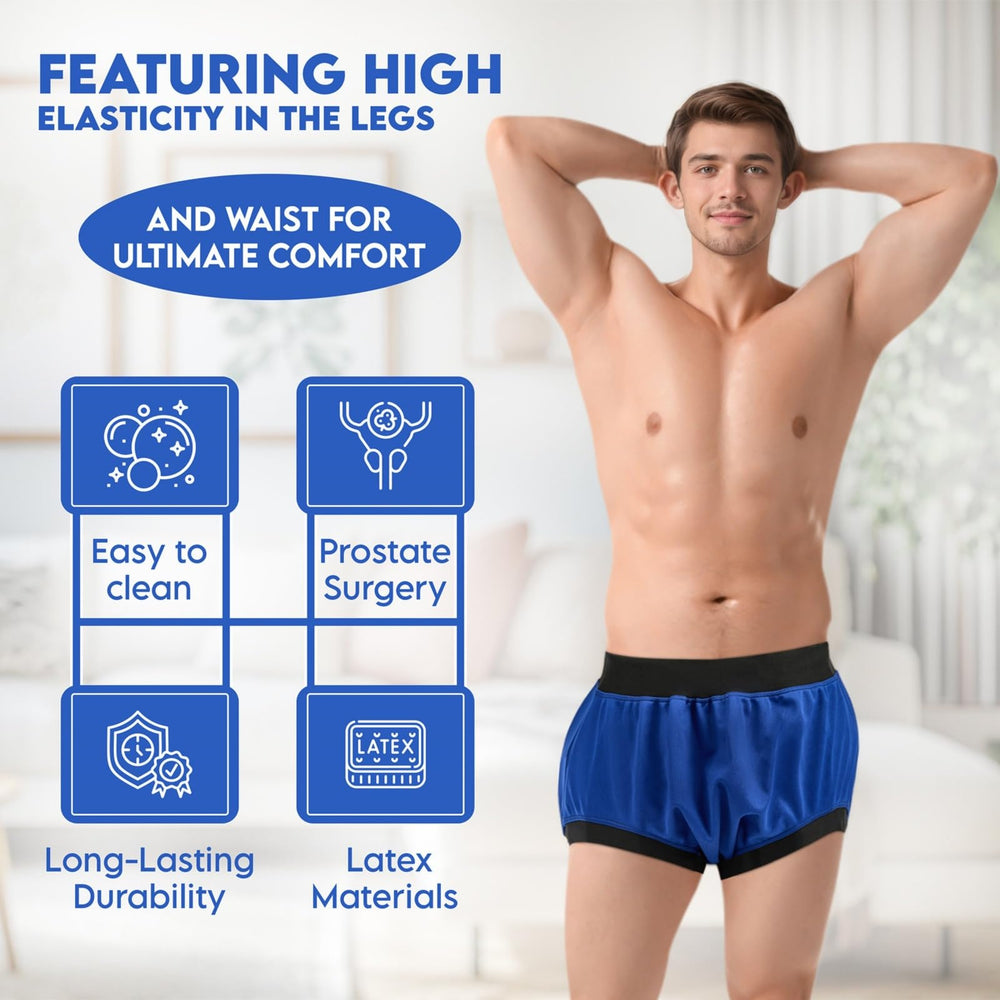 AQX leakproof plastic pants showing extended thigh elastics for extra protection.