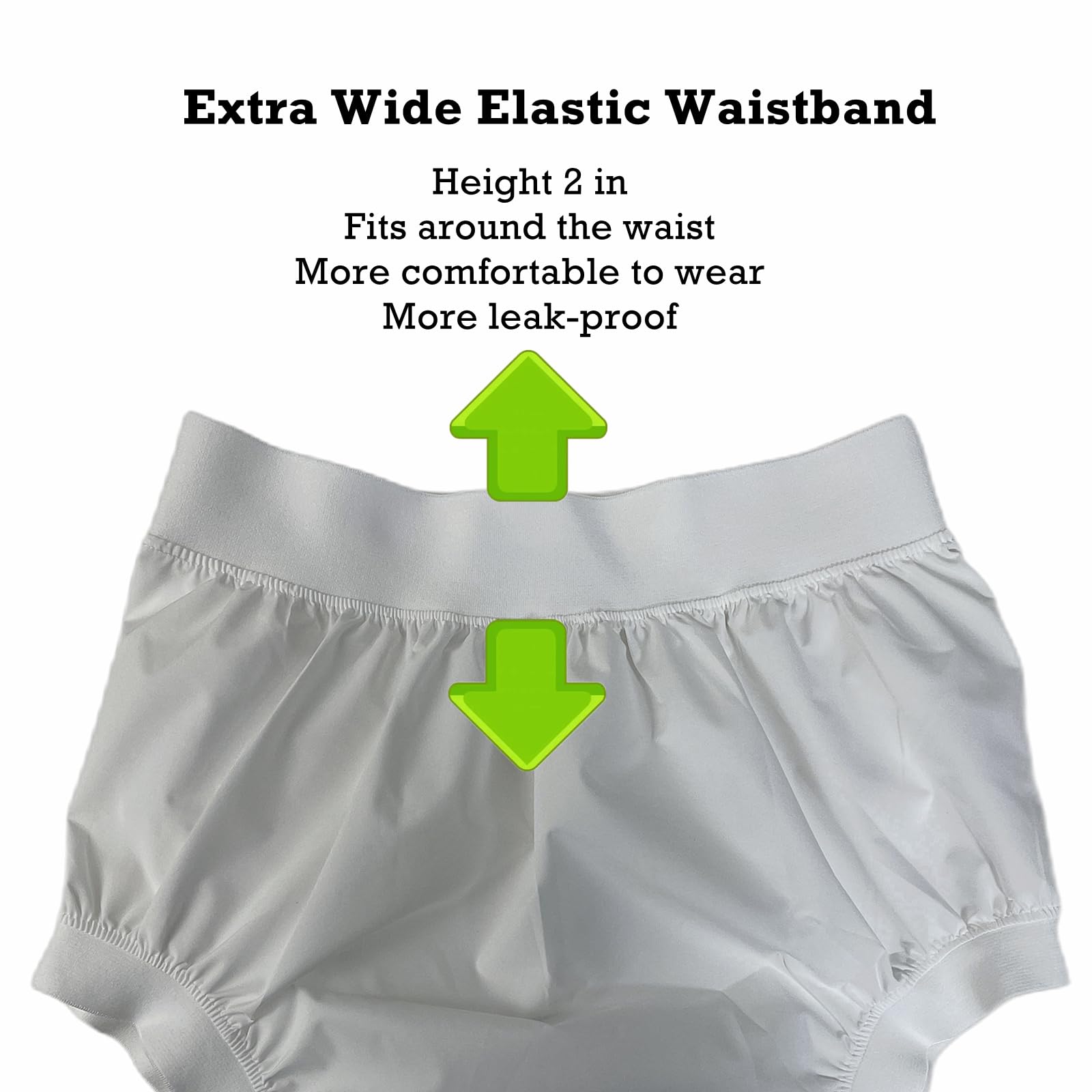 AQX noiseless plastic pants shown for discreet wear with minimal rustle.