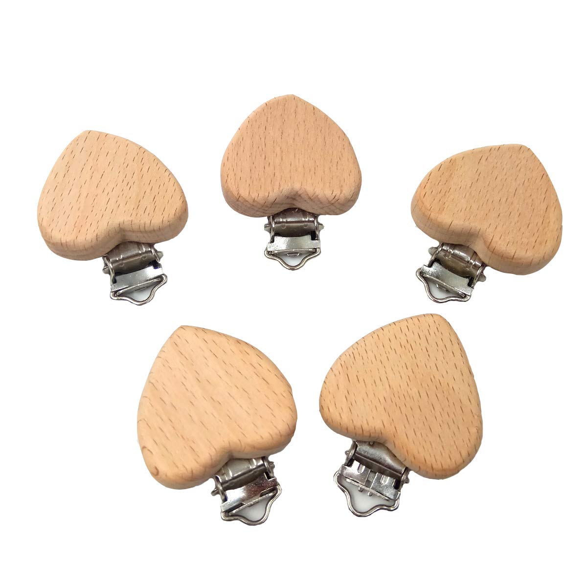 Arakierst beech wood pacifier clip in heart shape keeps pacifiers handy on the go.