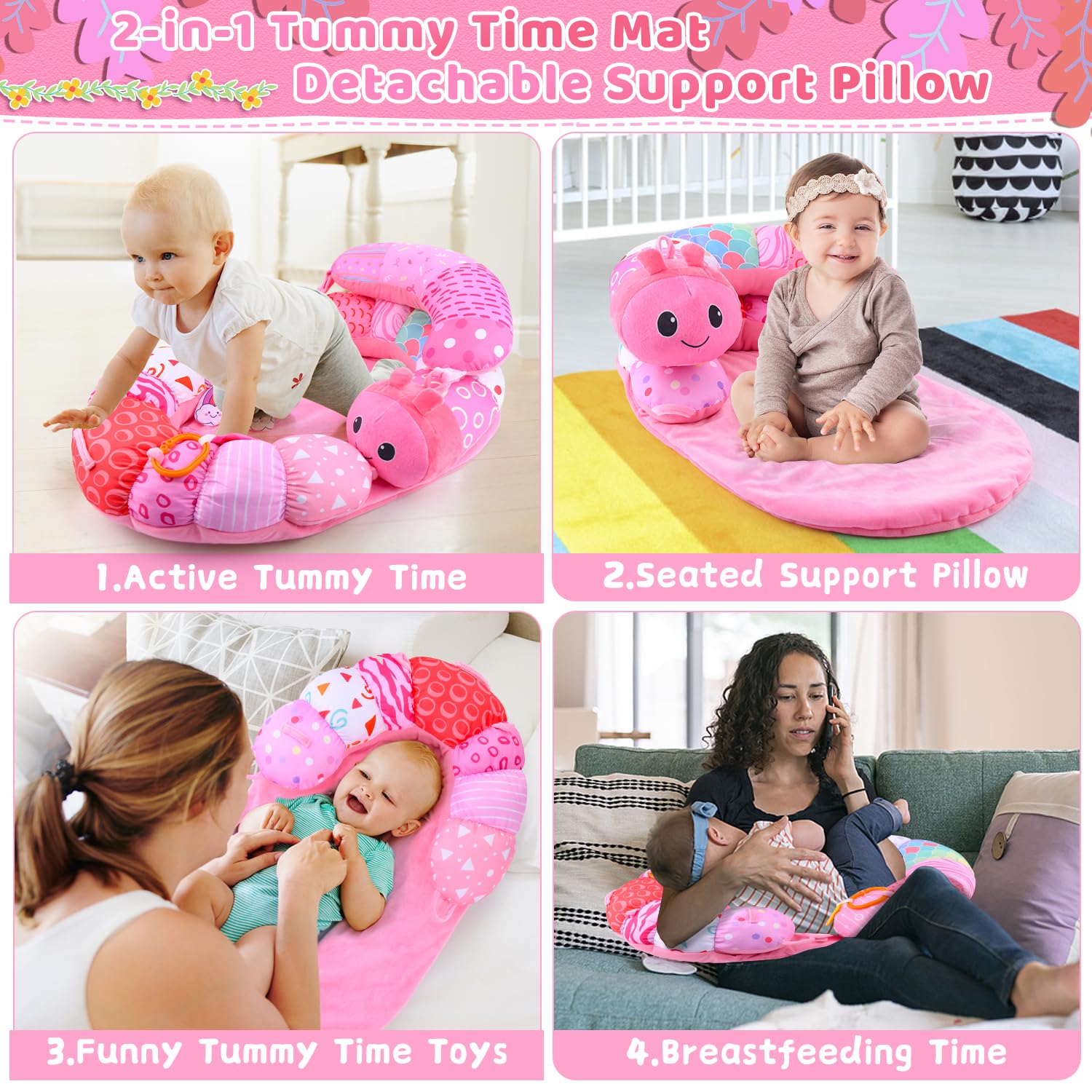 ARANEE pink detachable pillow with toys for sensory play