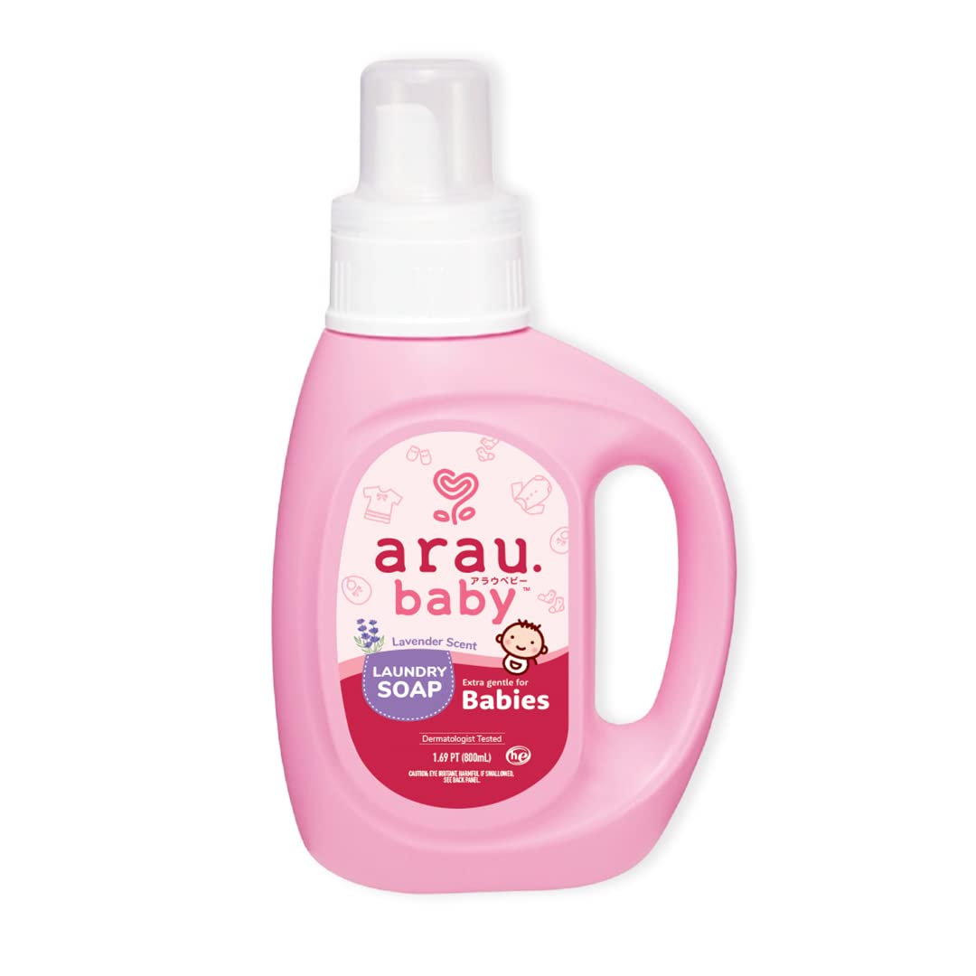 Arau Baby Laundry Soap bottle pour shows easy dosing for baby clothes.