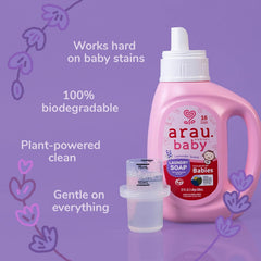 Arau Baby lavender oil close-up hints soothing fragrance.