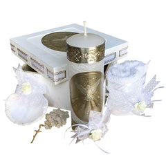 Arcángeles Mexicanos baptism candle set wooden box keepsake storage for baby's ceremony