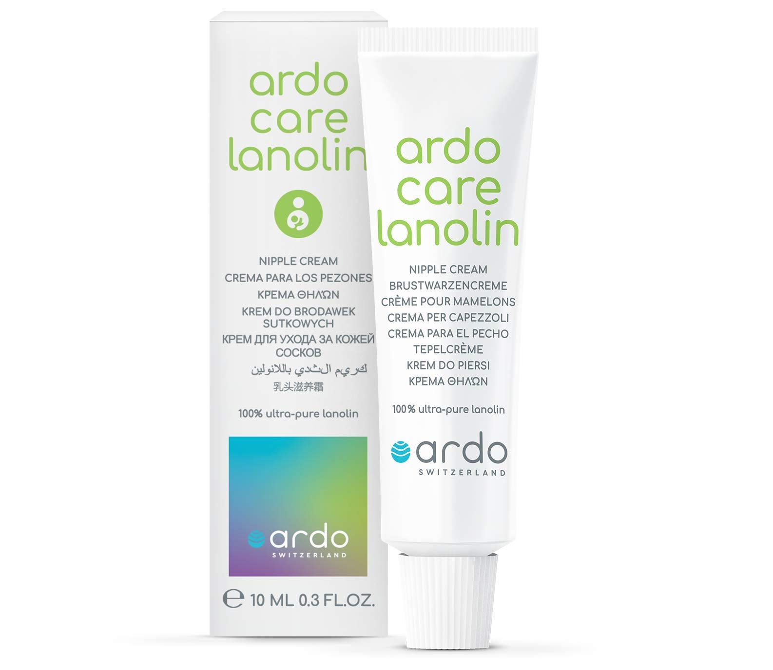 ARDO Care Lanolin Nipple Cream bottle close-up showing soothing relief for breastfeeding nipples.