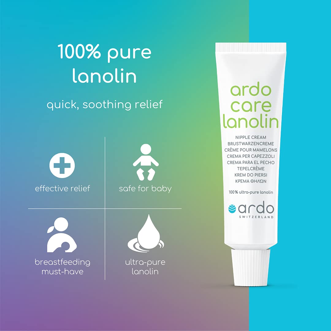 ARDO Care Lanolin Nipple Cream packaging highlights 100% pure medical-grade formula.