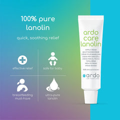 ARDO Care Lanolin Nipple Cream packaging highlights 100% pure medical-grade formula.