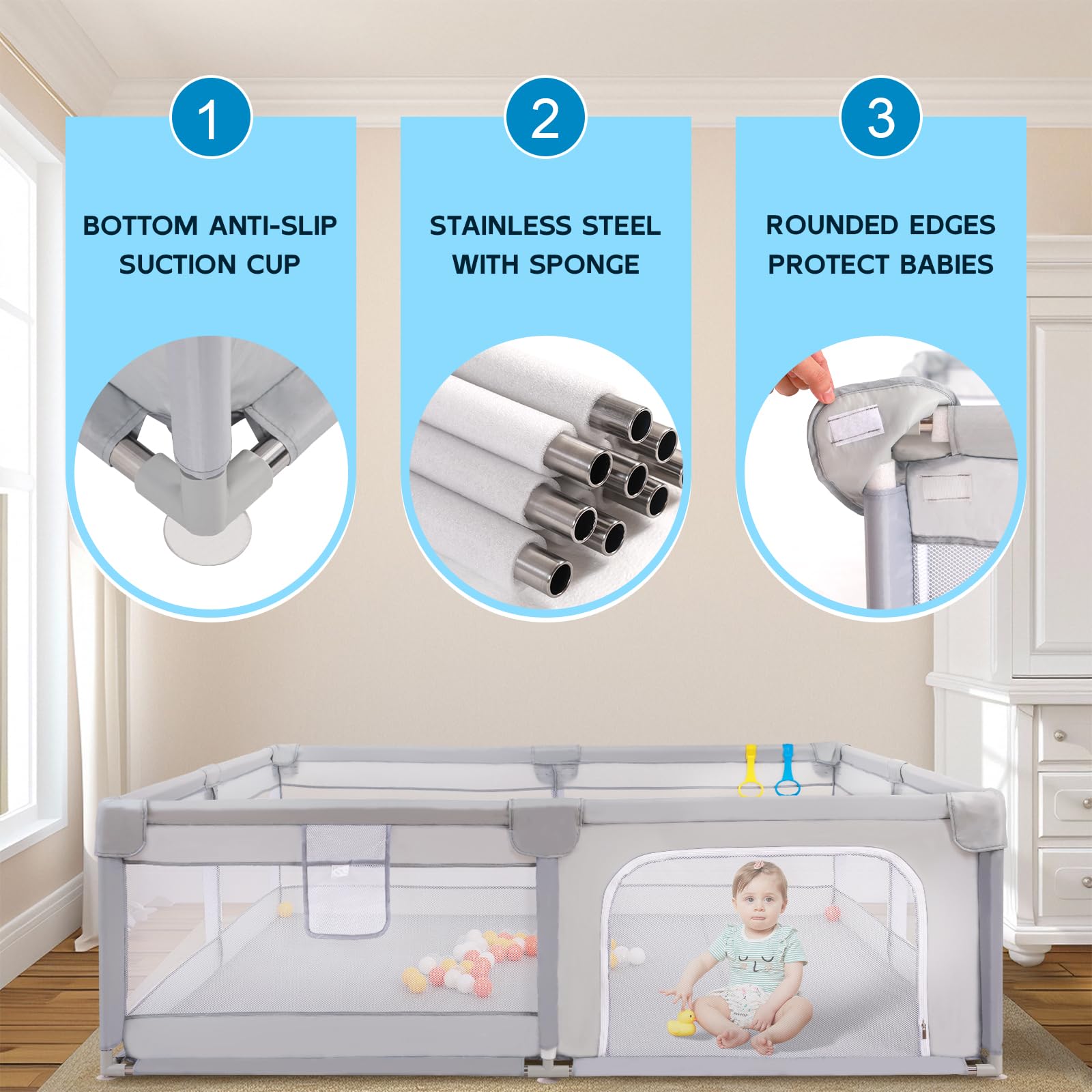 Arejonner baby playpen assembly with storage bag for portability