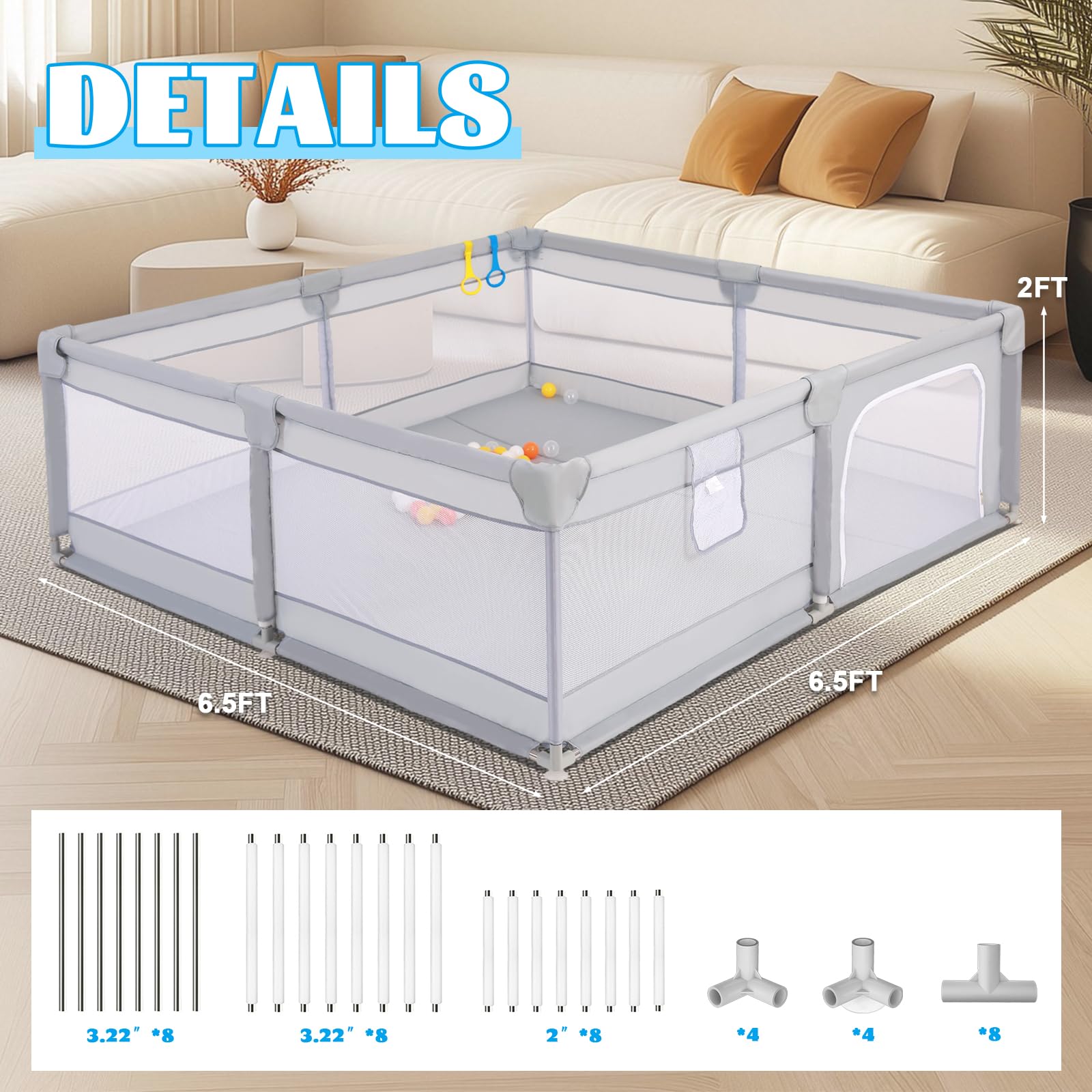 Arejonner baby playpen breathable mesh for clear visibility and airflow