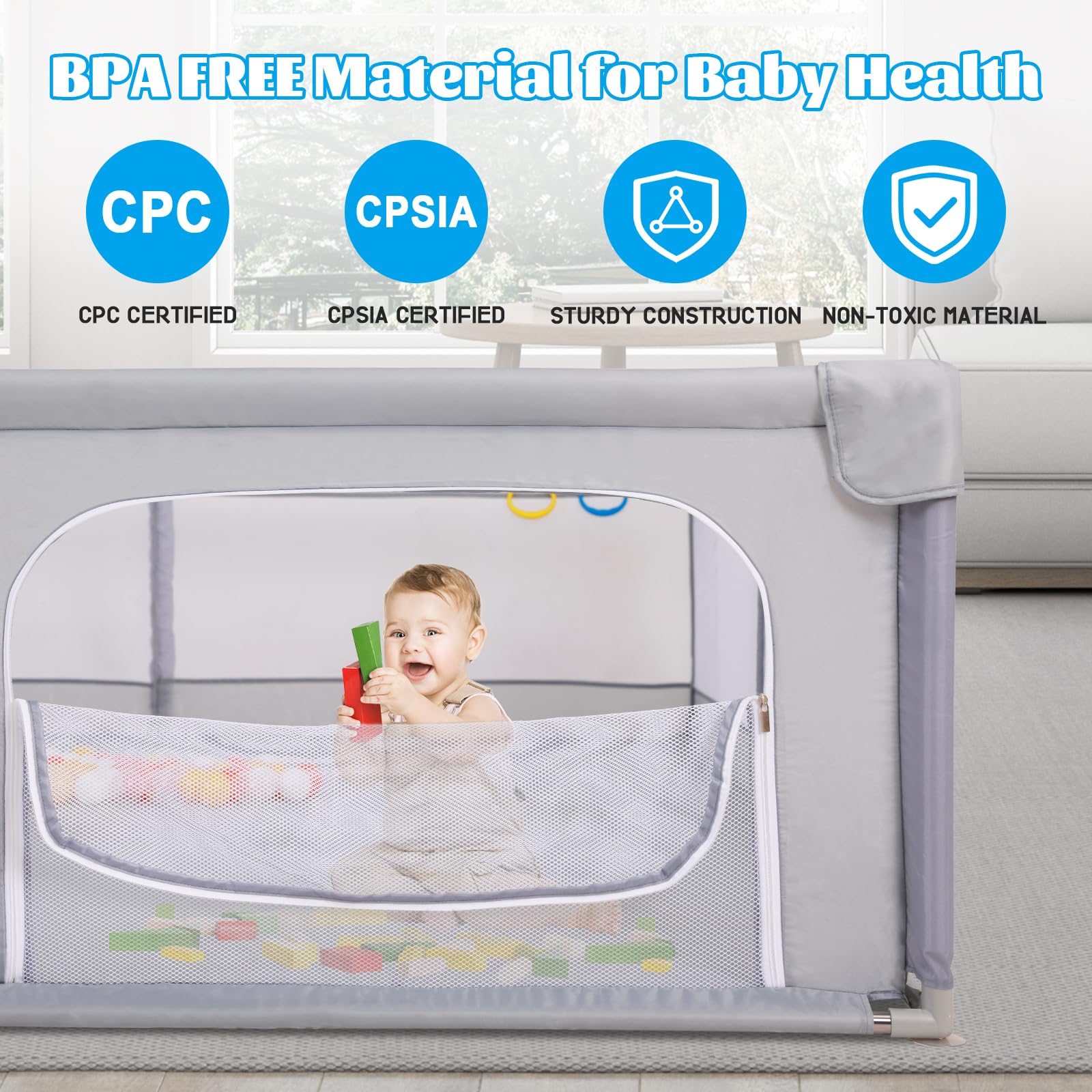 Arejonner baby playpen zippered gate for secure entry and exit