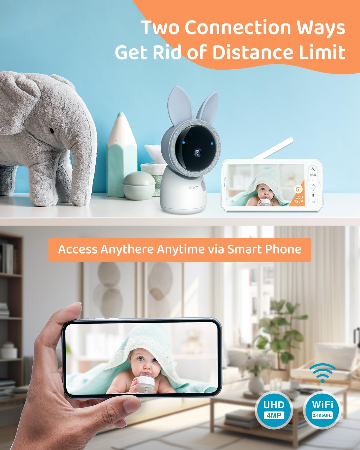 ARENTI 2-way audio lets you soothe your baby remotely.