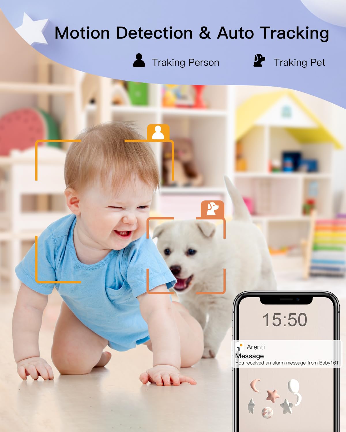 ARENTI AI motion tracking detects movement around the crib.