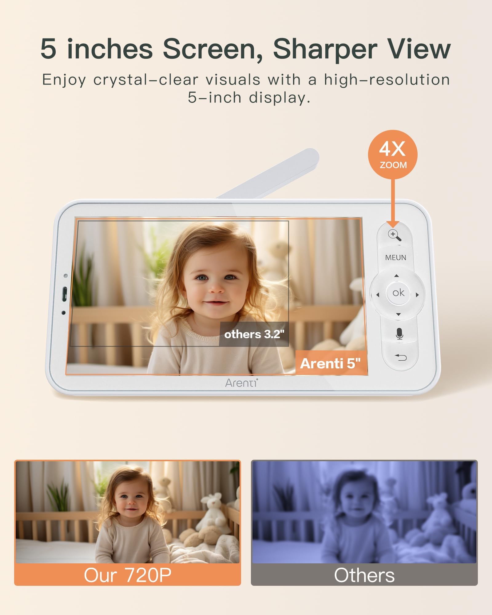 ARENTI two-way audio with lullabies helps soothe baby
