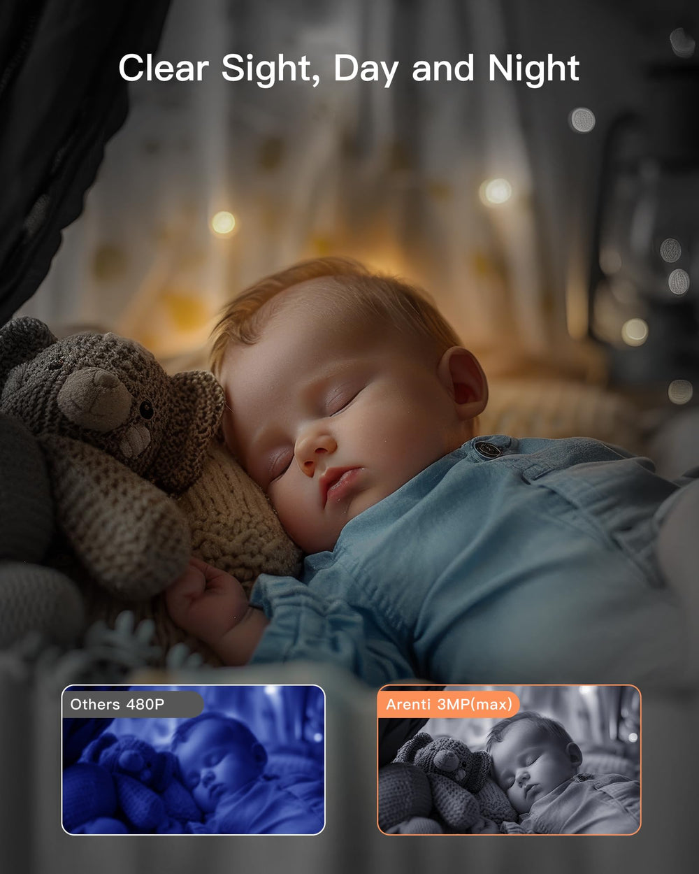 ARENTI auto-tracking keeps baby centered in the frame